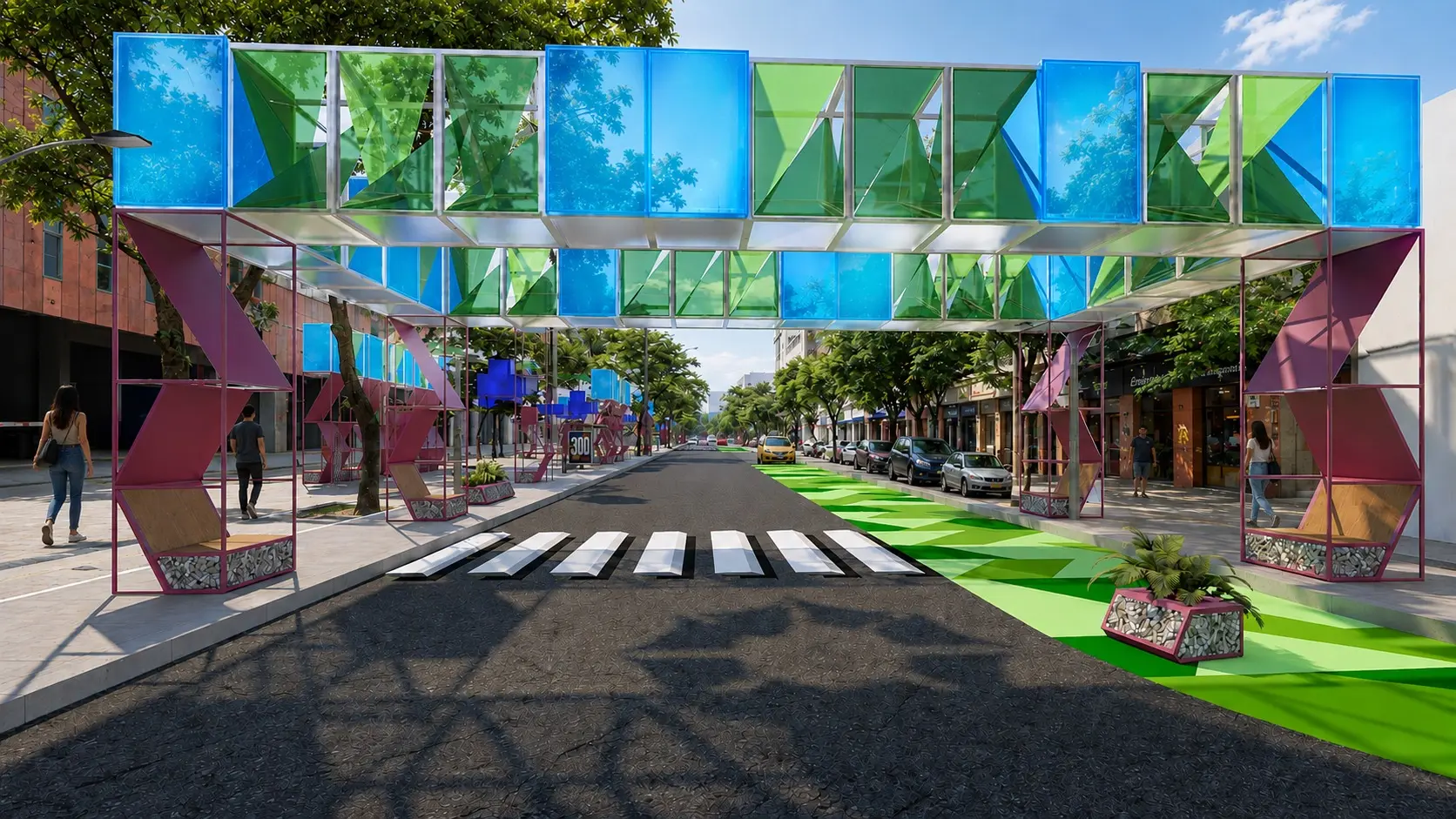 Render de acceso modular sobre el corredor